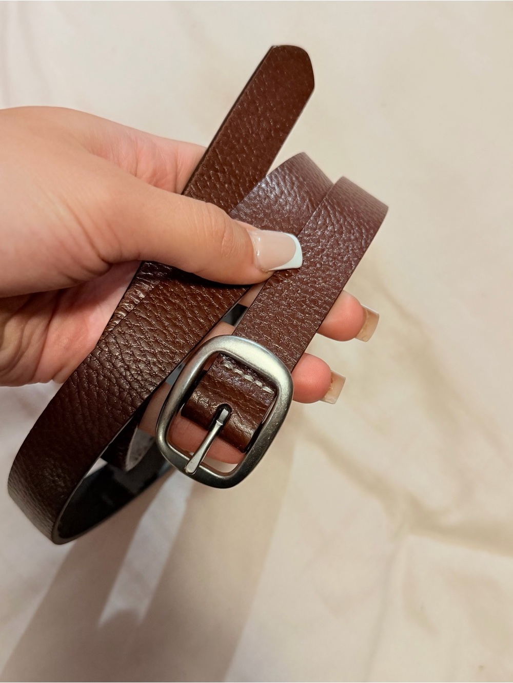Brown Leather Belt with Silver Buckle